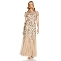 Adrianna Papell Women's Beaded Gown with Godets - Floor Length Gown with Floral Embellishments &amp; Cap Sleeves