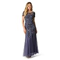 Adrianna Papell Women's Beaded Gown with Godets - Floor Length Gown with Floral Embellishments &amp; Cap Sleeves