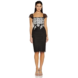Adrianna Papell Womens Floral Embroidery Sheath Dress