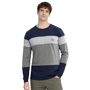 adro mens full sleeve t-shirt navy grey colorblock  cotton round neck casual tshirt  regular fit stylish t shirt
