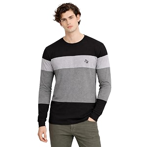 adro mens full sleeve t-shirt navy grey colorblock  cotton round neck casual tshirt  regular fit stylish t shirt