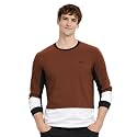 ADRO Men’s Full Sleeve T-Shirt Navy Grey Colorblock | Cotton Round Neck Casual Tshirt | Regular Fit Stylish T Shirt