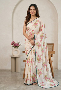 adroit management printed bollywood chiffon saree multicolor