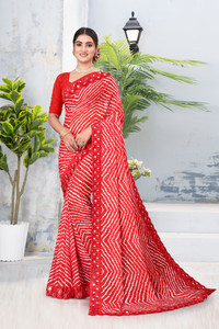 adroit management printed bollywood georgette art silk saree red white multicolor