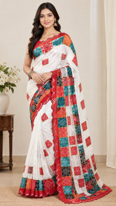 adroit management floral print geometric print daily wear georgette art silk saree