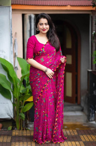 adroit management printed bollywood georgette art silk saree purple