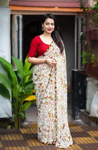 adroit management printed bollywood chiffon saree
