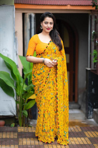 adroit management printed bollywood chiffon saree