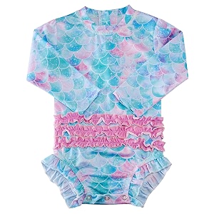 adukide baby girls rash guard swimsuit long sleeve ruffles swimwear with zipper upf 50 one piece beachwear size 3-24 months