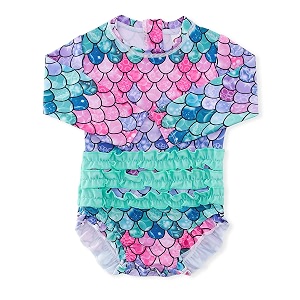 adukide baby girls rash guard swimsuit long sleeve ruffles swimwear with zipper upf 50 one piece beachwear size 3-24 months
