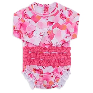 adukide baby girls rash guard swimsuit long sleeve ruffles swimwear with zipper upf 50 one piece beachwear size 3-24 months