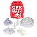 Adult and Infant CPR Mask Combo Kit – Includes 2 CPR Masks with One-Way Valves, Pair of Vinyl Gloves, 2 Alcohol Prep Pads – Portable Emergency CPR Kit – Red