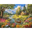 Adult Jigsaw Puzzle Log Cabin Mountain Lake