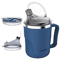 Adult Sippy Cup for Elderly, 13.5 oz, 2 Lids, 3 Drinking Ways, Blue