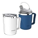 Adult Sippy Cups for Elderly, 2 Pack, 13.5 oz, Blue and White