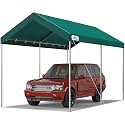 ADVANCE OUTDOOR 10x15 ft Heavy Duty Carport Potable Car Canopy Garage Party Tent Boat Shelter, Adjustable Height from 9.5 ft to 11 ft, Green