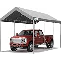 ADVANCE OUTDOOR 10x20 ft Heavy Duty Carport Potable Car Canopy Garage Party Tent Boat Shelter, Adjustable Height from 9.5 ft to 11 ft - Gray