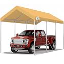 ADVANCE OUTDOOR 10x20 ft Heavy Duty Carport Potable Car Canopy Garage Party Tent Boat Shelter, Adjustable Height from 9.5 ft to 11 ft, Beige