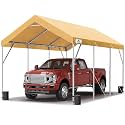 ADVANCE OUTDOOR 12x20 ft Heavy Duty Carport Potable Car Canopy Garage Party Tent Boat Shelter, Adjustable Height from 9.8 ft to 11.3 ft, Beige