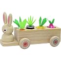 Adventure Awaits! Wooden Rabbit Pull Cart Farm Toy with Removeable Vegetables for Toddlers | Kids Montessori Easter Bunny Shape Sorting Car