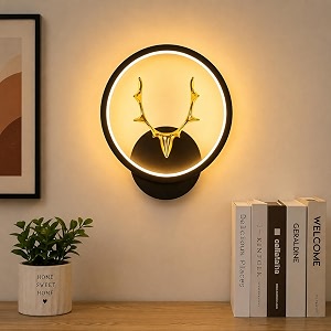 deer head wall light circle black gold