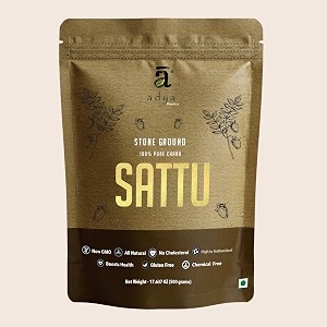 adya organics chana sattu powder 500g  stone-ground amp iron-roasted  organic sattu for drinking  high protein gluten-free low gi  traditional bihar sattu