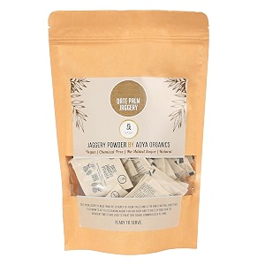 adya organics date palm jaggery powder sachet  100 pure and organic nolen gur or khajur gur  100 chemical and pesticide-free  healthy sweetener  vegan and sugar free jaggery pack of 1