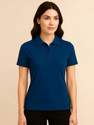 Adyavastram Solid Women Polo Neck Blue T-Shirt