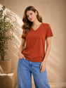 Adyavastram Women Solid V Neck Cotton Blend