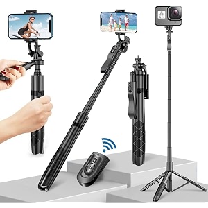 adzoy adl-l16 2025  selfie stick phone tripod  bluetooth remote  6034 5ft extendable stand iphone android camera  360 rotation overhead phone holder stabilizer vlog  live stream  online