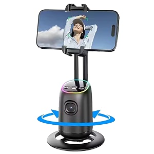 adzoy auto face tracking ai desk selfie gimbal adl-p05 gesture control 360 rotation face body phone camera mount with rechargeable fill light for shooting vlog no app live streaming