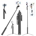 ADZOY Professional 4in1 (2024-25) Selfie Stick Phone Quadripod | Bluetooth Remote | Detachable 1/4 Head | 185CM(6.3 Feet) Extendable Tripod | 360° Rotation | Vlogging, Live Streaming &amp; Video Recording