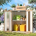 AECOJOY Outdoor Storage Cabinet Waterproof with Shelves, Small Vertical Garden Storage Sheds, Garden Sheds &amp; Outdoor Storage Cabinet Weatherproof for Patio Wood Grain
