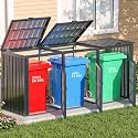 AECOJOY Outdoor Trash Can Storage Shed for 3 Garbage Cans, 73 Cu.Ft Outside Garbage Can Storage Sheds &amp; Outdoor Storage Clearance, Dark Grey Outdoor Horizontal Storage Cabinet Waterproof