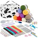 Aeelike 321Pcs Crochet Kit for Beginners, Learn to Crochet Set Include Crochet Hooks,Yarn, Safety Eyes and Noses Polyester Fiber,Crochet Tools and Instruction with Cow PU Leather Storage Bag