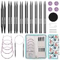Aeelike 9 Pair Interchangeable Knitting Circular Needles Set 3-8.0mm, Black
