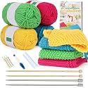 Aeelike Knitting Kit for Beginner Adult, Easy Dishcloth Knit Set, Color A