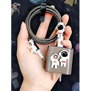 aeetz 3d silicone cartoon design charger casecover with 360 protection suitable for iphone 20w18w adapter with usb-c lightning cable protector astronaut
