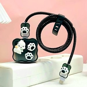 aeetz 3d silicone cartoon design charger casecover with 360 protection suitable for iphone 20w18w adapterwith usb-c lightning cable protector puppymulticolor