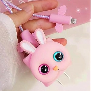 aeetz 3d silicone cartoon design charger casecover with 360 protection suitable for iphone 20w18w adapter with usb-c lightning cable protector angry girl