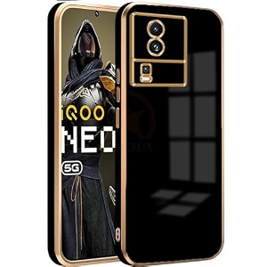 back case cover for iqoo neo 7 back cover  gold electroplating chrome  raised edges  super soft-touch  bumper back case for iqoo neo 7 black