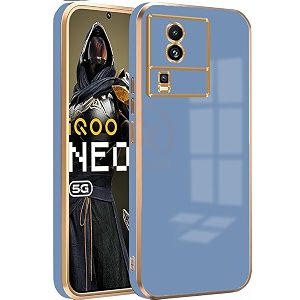 back case cover for iqoo neo 7 back cover  gold electroplating chrome  raised edges  super soft-touch  bumper back case for iqoo neo 7 blue