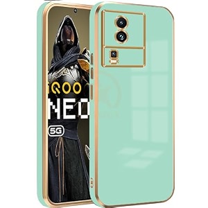 back case cover for iqoo neo 7 back cover  gold electroplating chrome  raised edges  super soft-touch  bumper back case for iqoo neo 7 mint green