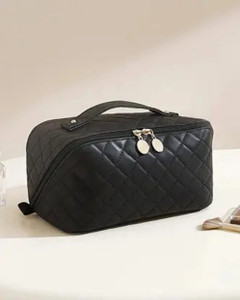 aepigo premium high quality leather cosmetic pouch make up bag travel toiletry bag travel toiletry kit black