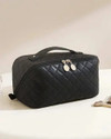 Aepigo Premium High Quality Leather Cosmetic Pouch, Make up Bag Travel Toiletry Bag Travel Toiletry Kit (Black)