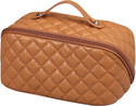 Aepigo Premium High Quality Leather Cosmetic Pouch, Make up Bag Travel Toiletry Bag Travel Toiletry Kit (Tan)