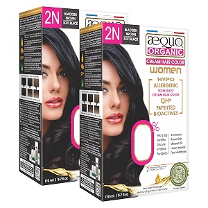 aequo organic cream hair color for women 2n blackish brown 170ml- pack of 2  natural hair colour for women  ppd amp ammonia free organic hair colour