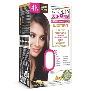 aequo organic cream hair color for women 4n medium brown 170ml  natural hair colour for women  ppd amp ammonia free organic hair colour
