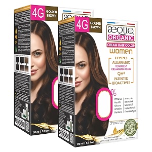 aequo organic cream hair color for women 4g golden brown 170ml- pack of 2  natural hair colour for women  ppd amp ammonia free organic hair colour