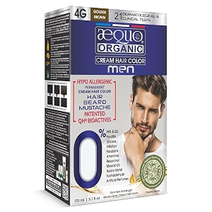 aequo organic cream hair conditioning colour with qh bioactive  natural 100 grey coverage ppd amp ammonia free  hair beard amp moustache color for men  4g golden brown 170ml pack of 1